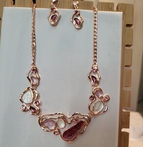 🩷 3/$15 2-piece necklace & earring set in rose gold w/pink rhinestones NWOT